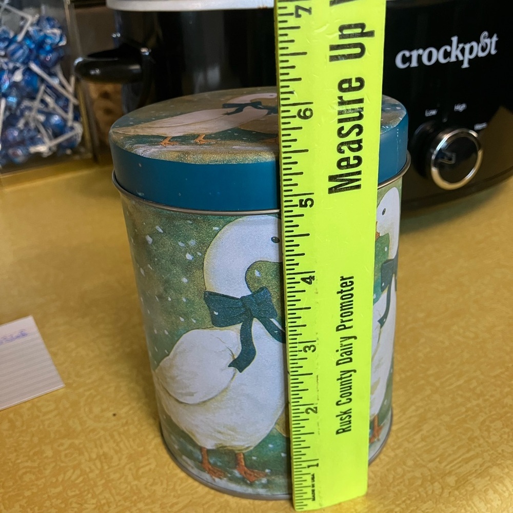Goose with Blue Ribbon Patterned Tin Container - Picture 3 of 4